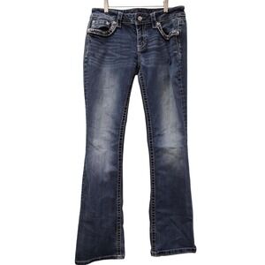 Miss Me Signature Bootcut Jeans Dark Wash Embellished Pockets JP7324B Size 30